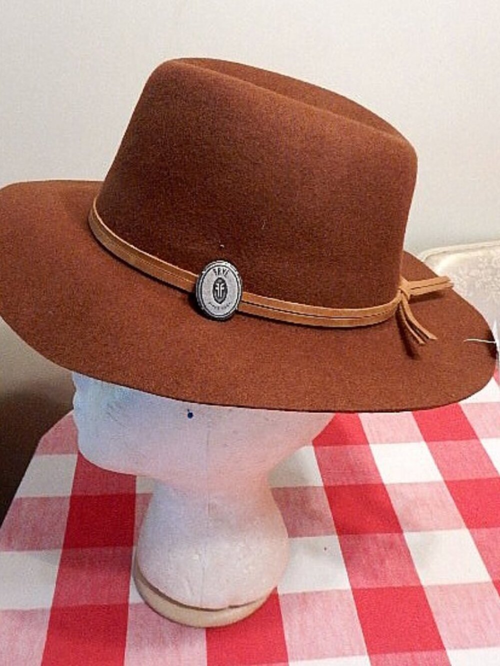 NEW FRYE Felt Hat Dented Crown Table Top Brim  Size M/L Henna Brown-Riviera  NWT